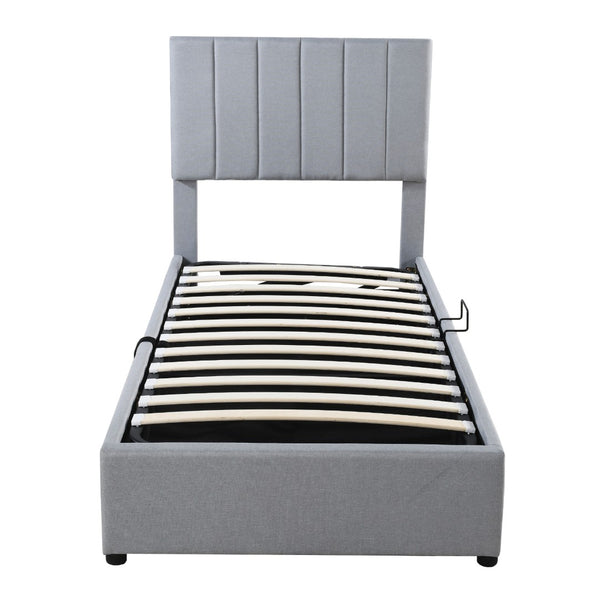 HomeRoots Gray Tufted Twin Bed Frame with Trundle – Stylish, Space-Saving Design for Kids & Guests, Durable Comfort 592820