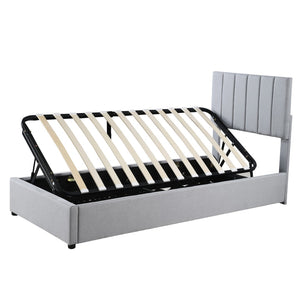 HomeRoots Gray Tufted Twin Bed Frame with Trundle – Stylish, Space-Saving Design for Kids & Guests, Durable Comfort 592820