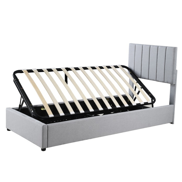 HomeRoots Gray Tufted Twin Bed Frame with Trundle – Stylish, Space-Saving Design for Kids & Guests, Durable Comfort 592820