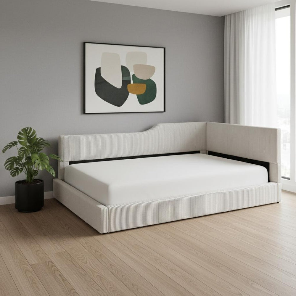HomeRoots Beige Tufted Upholstered Twin Day Bed - Elegant Multi-Purpose Seating & Stylish Sleeping Solution 592821