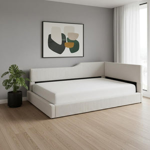 HomeRoots Beige Tufted Upholstered Twin Day Bed - Elegant Multi-Purpose Seating & Stylish Sleeping Solution 592821