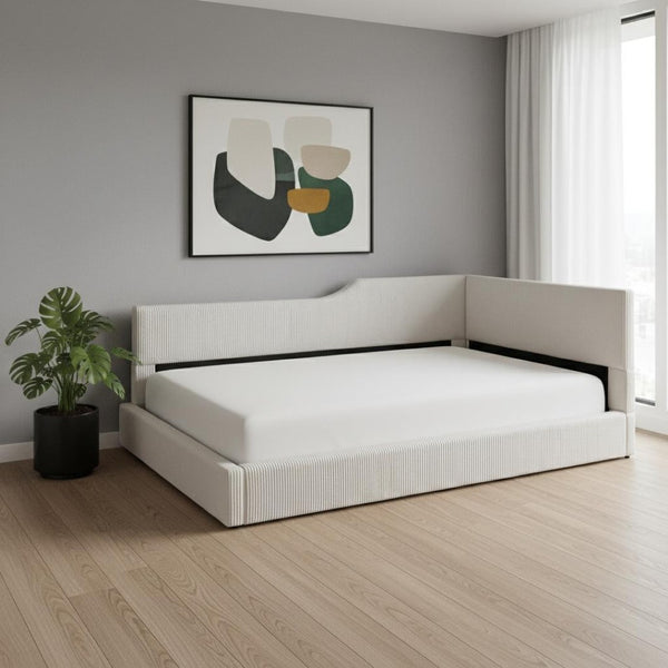 HomeRoots Beige Tufted Upholstered Twin Day Bed - Elegant Multi-Purpose Seating & Stylish Sleeping Solution 592821