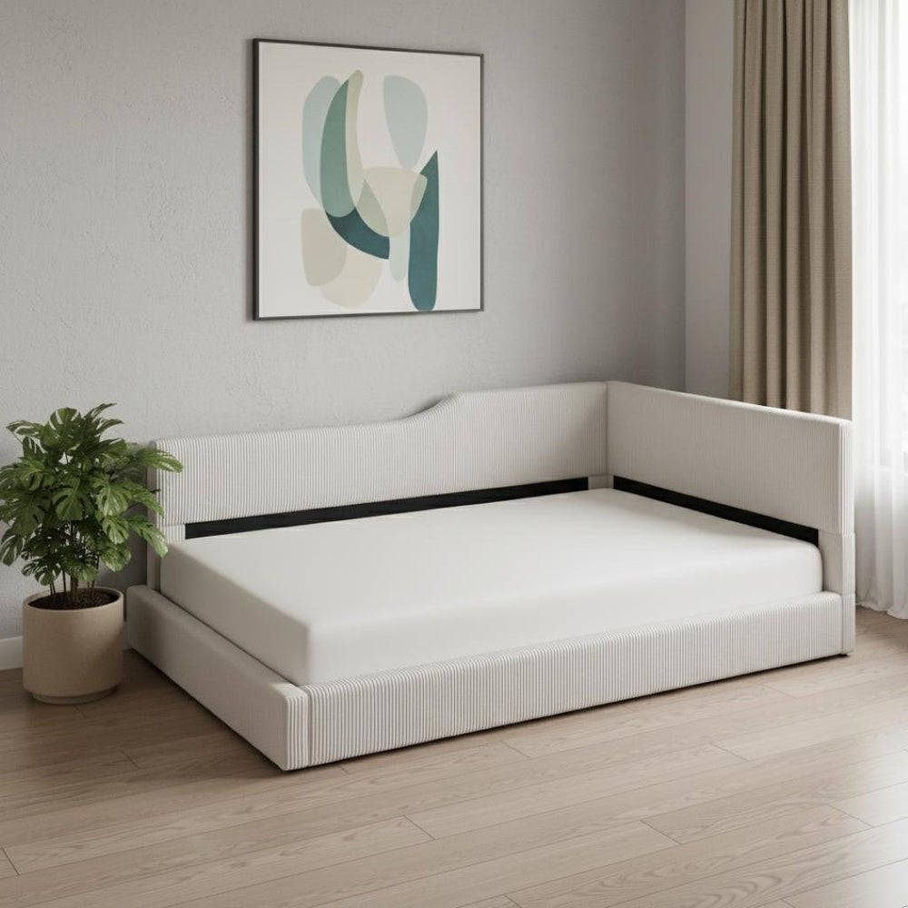 HomeRoots Beige Tufted Day Bed – Elegant Upholstered Full Bed for Versatile Comfort in Living Rooms & Offices 592823