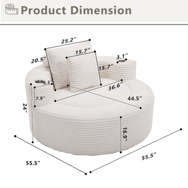 English Elm Round Cloud Sectional Sofa Bed with Memory Foam Cushions for Studio Living Spaces White W3224P444293