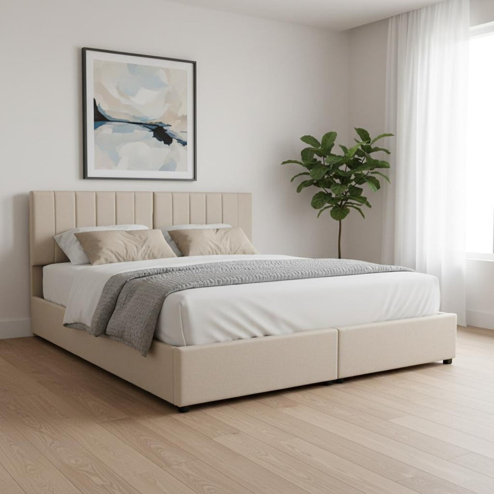 HomeRoots Beige Tufted Upholstered King Bed Frame - Stylish Modern Design for Cozy, Elegant Bedroom Retreats 592825