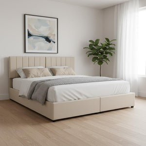 HomeRoots Beige Tufted Upholstered King Bed Frame - Stylish Modern Design for Cozy, Elegant Bedroom Retreats 592825