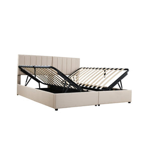 HomeRoots Beige Tufted Upholstered King Bed Frame - Stylish Modern Design for Cozy, Elegant Bedroom Retreats 592825
