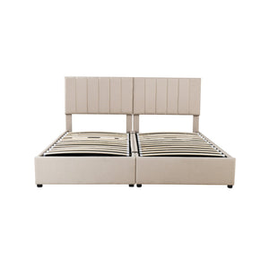 HomeRoots Beige Tufted Upholstered King Bed Frame - Stylish Modern Design for Cozy, Elegant Bedroom Retreats 592825