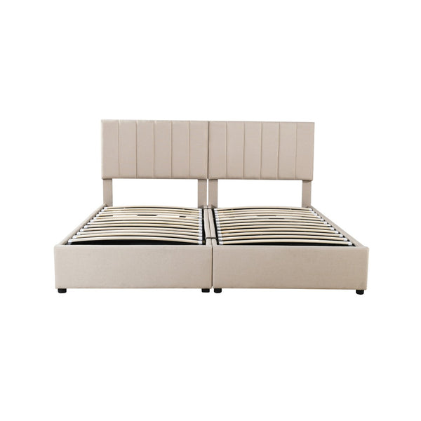 HomeRoots Beige Tufted Upholstered King Bed Frame - Stylish Modern Design for Cozy, Elegant Bedroom Retreats 592825