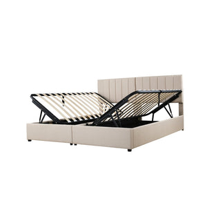 HomeRoots Beige Tufted Upholstered King Bed Frame - Stylish Modern Design for Cozy, Elegant Bedroom Retreats 592825