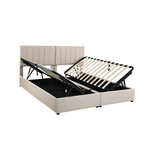 HomeRoots Beige Tufted Upholstered King Bed Frame - Stylish Modern Design for Cozy, Elegant Bedroom Retreats 592825