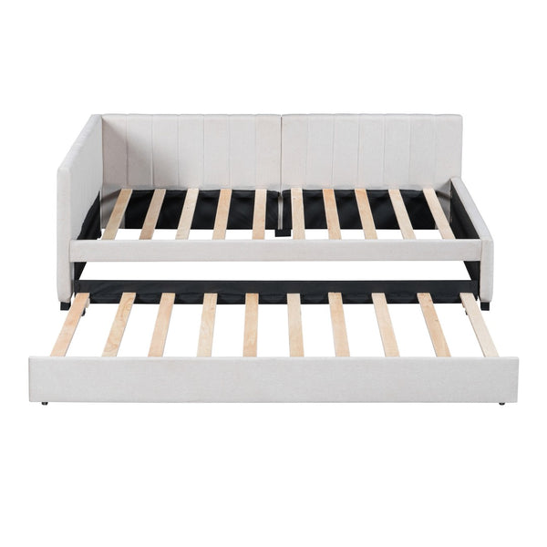 HomeRoots Beige Tufted Upholstered Twin Day Bed with Trundle - Versatile Sofa & Bed Combo for Any Space 592827