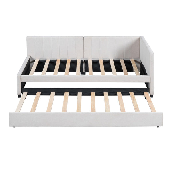 HomeRoots Beige Tufted Upholstered Twin Day Bed with Trundle - Versatile Sofa & Bed Combo for Any Space 592827