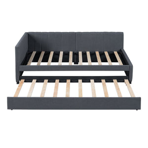 HomeRoots Gray Tufted Upholstered Twin Day Bed with Trundle – Versatile Seating & Cozy Sleep Solution for Any Room 592828