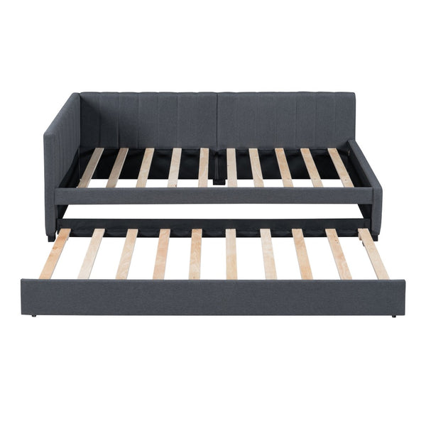 HomeRoots Gray Tufted Upholstered Twin Day Bed with Trundle – Versatile Seating & Cozy Sleep Solution for Any Room 592828