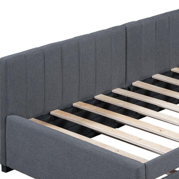 HomeRoots Gray Tufted Upholstered Twin Day Bed with Trundle – Versatile Seating & Cozy Sleep Solution for Any Room 592828