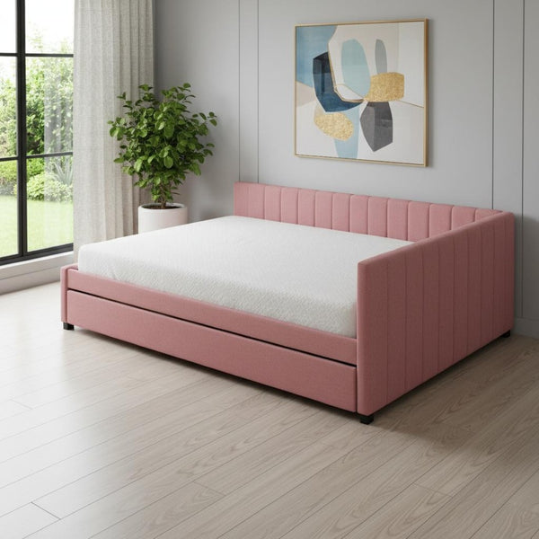 HomeRoots Pink Tufted Upholstered Twin Day Bed with Trundle - Stylish Seating & Sleeping Solution for All Ages 592829