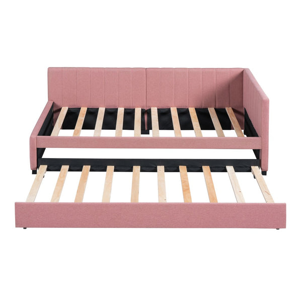 HomeRoots Pink Tufted Upholstered Twin Day Bed with Trundle - Stylish Seating & Sleeping Solution for All Ages 592829