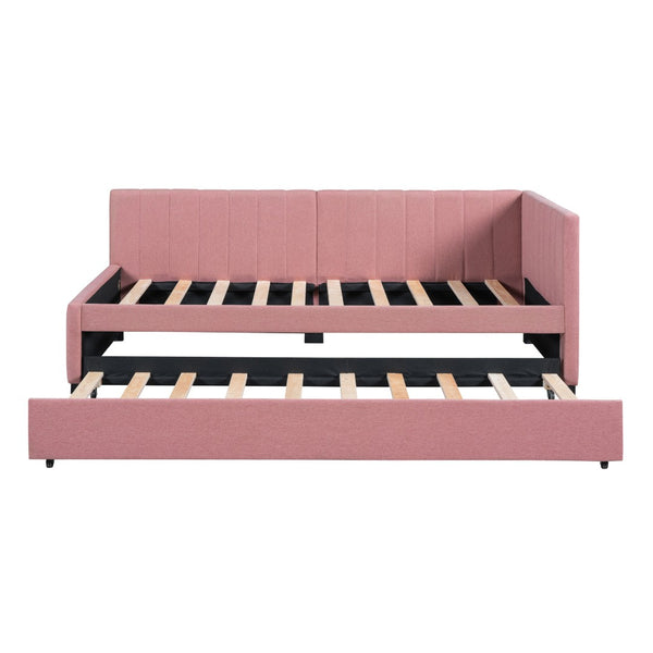 HomeRoots Pink Tufted Upholstered Twin Day Bed with Trundle - Stylish Seating & Sleeping Solution for All Ages 592829