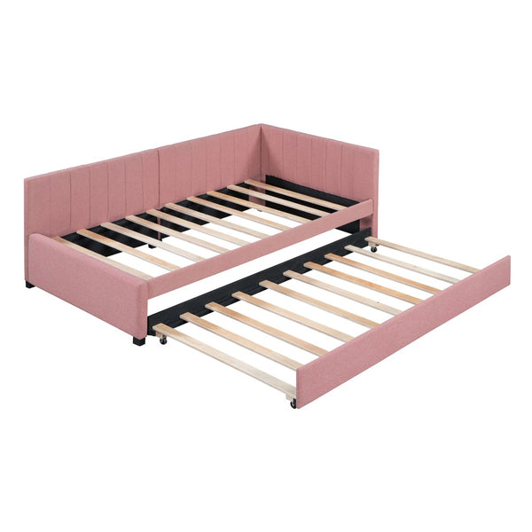 HomeRoots Pink Tufted Upholstered Twin Day Bed with Trundle - Stylish Seating & Sleeping Solution for All Ages 592829