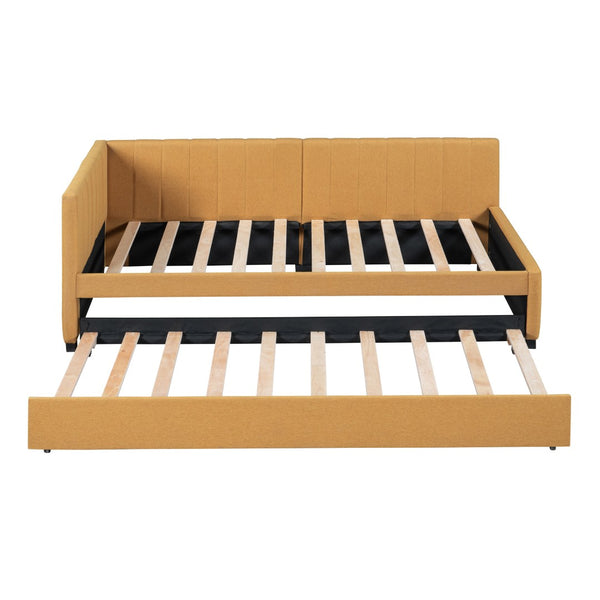 HomeRoots Yellow Tufted Day Bed with Trundle: Stylish Twin Bed for Small Spaces, Guest Rooms, and Offices 592830
