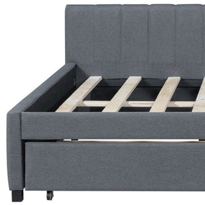 HomeRoots Gray Tufted Upholstered Full Day Bed with Drawers - Stylish Multi-Functional Seating & Storage Solution 592832