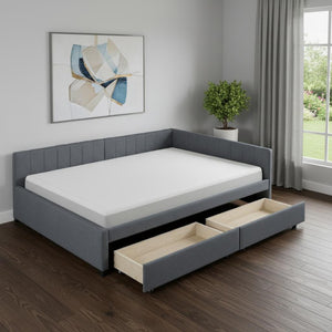 HomeRoots Gray Tufted Upholstered Full Day Bed with Drawers - Stylish Multi-Functional Seating & Storage Solution 592832