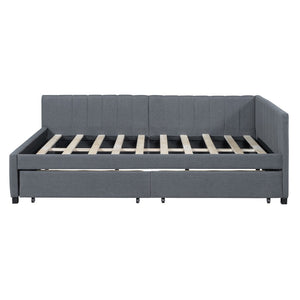 HomeRoots Gray Tufted Upholstered Full Day Bed with Drawers - Stylish Multi-Functional Seating & Storage Solution 592832