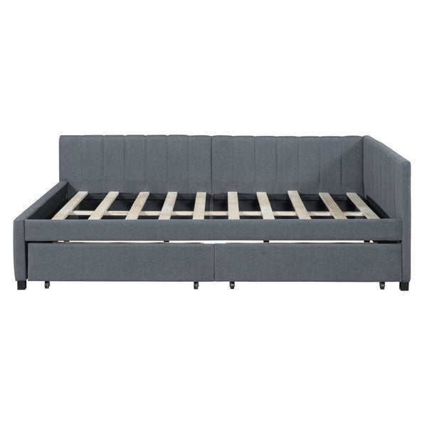 HomeRoots Gray Tufted Upholstered Full Day Bed with Drawers - Stylish Multi-Functional Seating & Storage Solution 592832