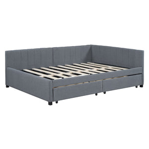HomeRoots Gray Tufted Upholstered Full Day Bed with Drawers - Stylish Multi-Functional Seating & Storage Solution 592832