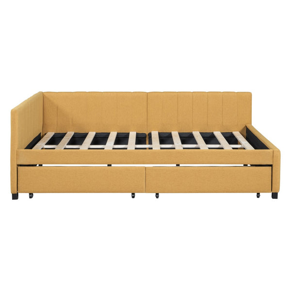 HomeRoots Yellow Tufted Upholstered Full Day Bed with Storage Drawers - Versatile Design for Any Room 592834