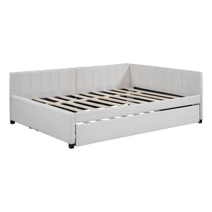 HomeRoots Beige Tufted Upholstered Full Bed Frame with Trundle - Elegant Design for Comfort and Style! 592835
