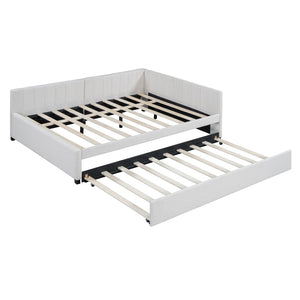 HomeRoots Beige Tufted Upholstered Full Bed Frame with Trundle - Elegant Design for Comfort and Style! 592835