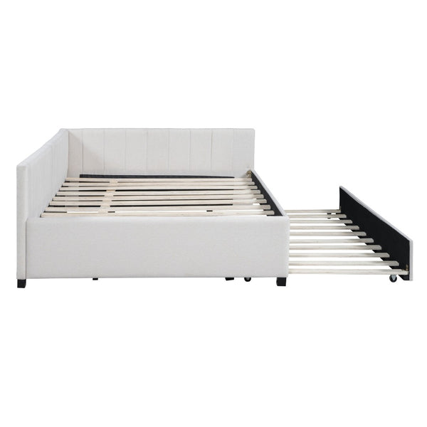 HomeRoots Beige Tufted Upholstered Full Bed Frame with Trundle - Elegant Design for Comfort and Style! 592835