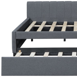 HomeRoots Gray Tufted Upholstered Full Bed Frame with Trundle – Modern Style, Space-Saving Design & Comfort 592836