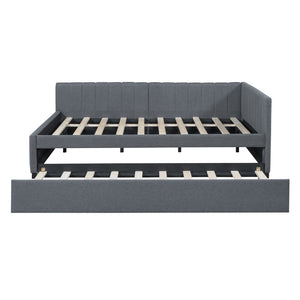 HomeRoots Gray Tufted Upholstered Full Bed Frame with Trundle – Modern Style, Space-Saving Design & Comfort 592836