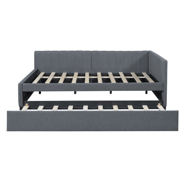 HomeRoots Gray Tufted Upholstered Full Bed Frame with Trundle – Modern Style, Space-Saving Design & Comfort 592836