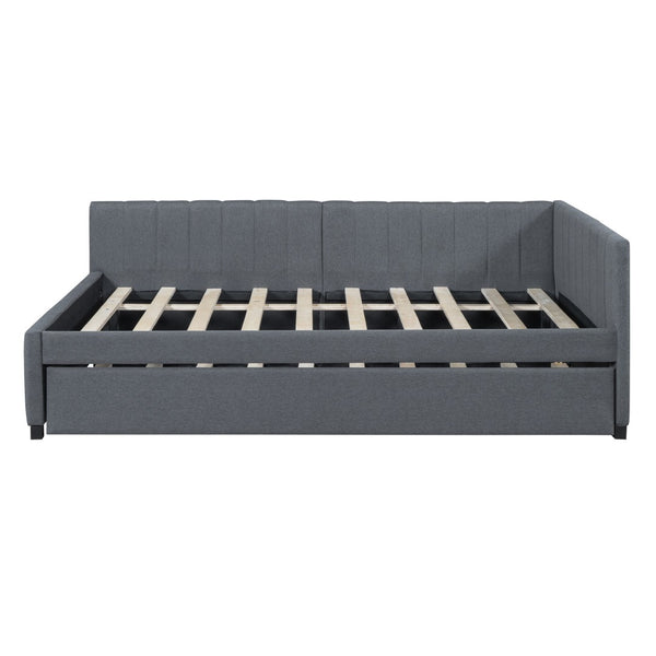 HomeRoots Gray Tufted Upholstered Full Bed Frame with Trundle – Modern Style, Space-Saving Design & Comfort 592836