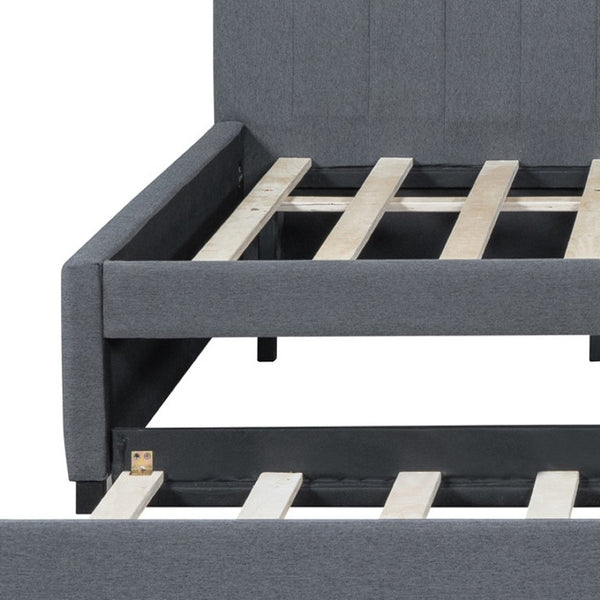 HomeRoots Gray Tufted Upholstered Full Bed Frame with Trundle – Modern Style, Space-Saving Design & Comfort 592836