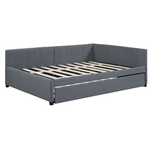 HomeRoots Gray Tufted Upholstered Full Bed Frame with Trundle – Modern Style, Space-Saving Design & Comfort 592836
