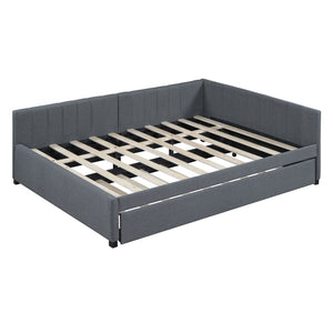 HomeRoots Gray Tufted Upholstered Full Bed Frame with Trundle – Modern Style, Space-Saving Design & Comfort 592836