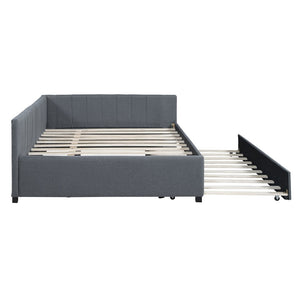 HomeRoots Gray Tufted Upholstered Full Bed Frame with Trundle – Modern Style, Space-Saving Design & Comfort 592836