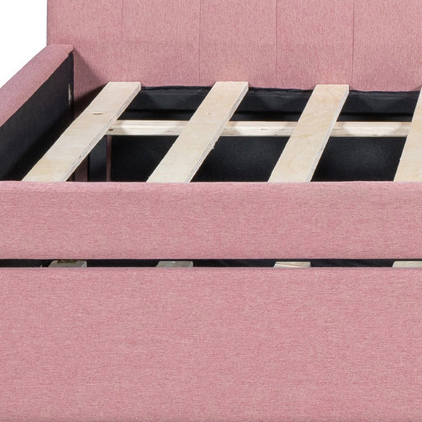 HomeRoots Pink Tufted Upholstered Full Bed Frame with Trundle - Stylish, Space-Saving Design for Modern Bedrooms 592837