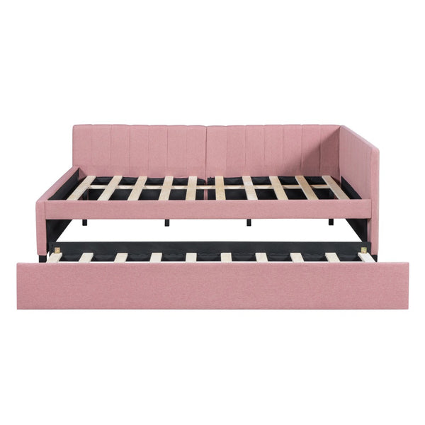HomeRoots Pink Tufted Upholstered Full Bed Frame with Trundle - Stylish, Space-Saving Design for Modern Bedrooms 592837