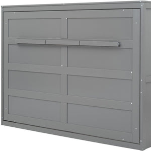 HomeRoots Gray Wood Full Murphy Bed - Space-Saving Design with Stylish Cabinet, Perfect for Guest Rooms & Studios 592839