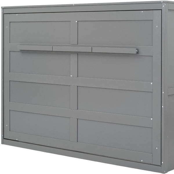 HomeRoots Gray Wood Full Murphy Bed - Space-Saving Design with Stylish Cabinet, Perfect for Guest Rooms & Studios 592839