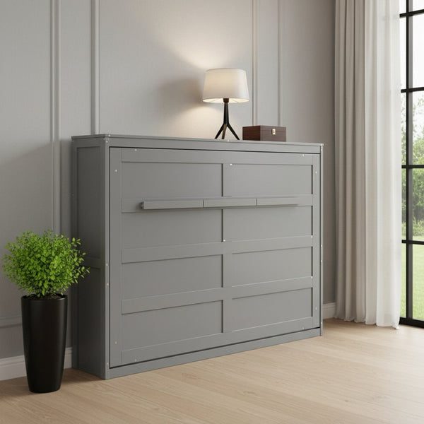 HomeRoots Gray Wood Full Murphy Bed - Space-Saving Design with Stylish Cabinet, Perfect for Guest Rooms & Studios 592839