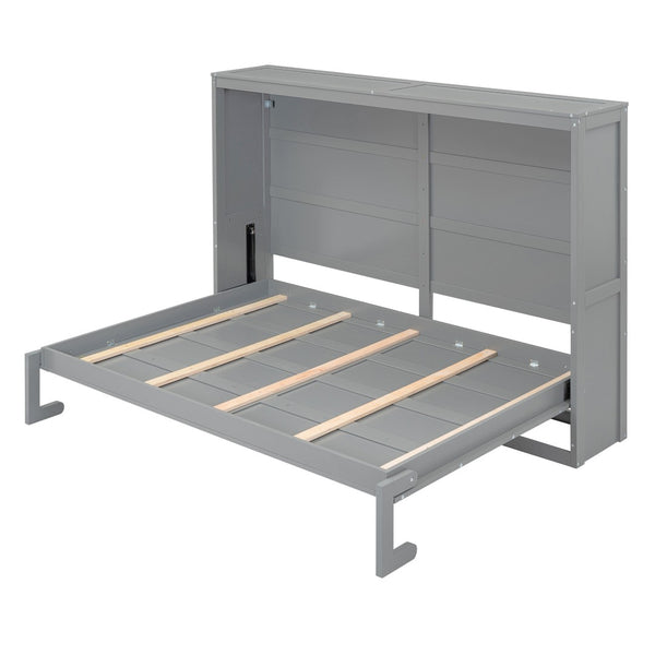 HomeRoots Gray Wood Full Murphy Bed - Space-Saving Design with Stylish Cabinet, Perfect for Guest Rooms & Studios 592839