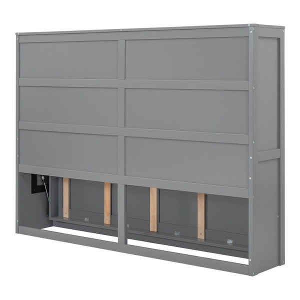 HomeRoots Gray Wood Full Murphy Bed - Space-Saving Design with Stylish Cabinet, Perfect for Guest Rooms & Studios 592839