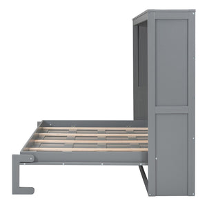 HomeRoots Gray Wood Full Murphy Bed - Space-Saving Design with Stylish Cabinet, Perfect for Guest Rooms & Studios 592839